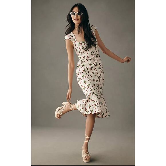 Anthropologie Cecily White Midi Dress with Strawberry Print - Picture 3 of 12